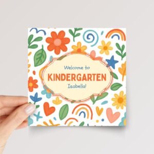 Floral Back to School Card for Kindergarten, First, Second, Third Grade