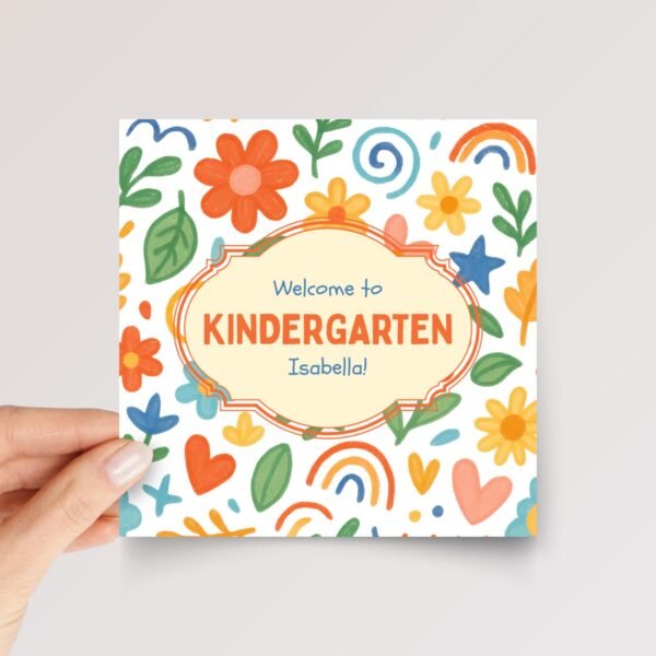 Floral Back to School Card for Kindergarten, First, Second, Third Grade
