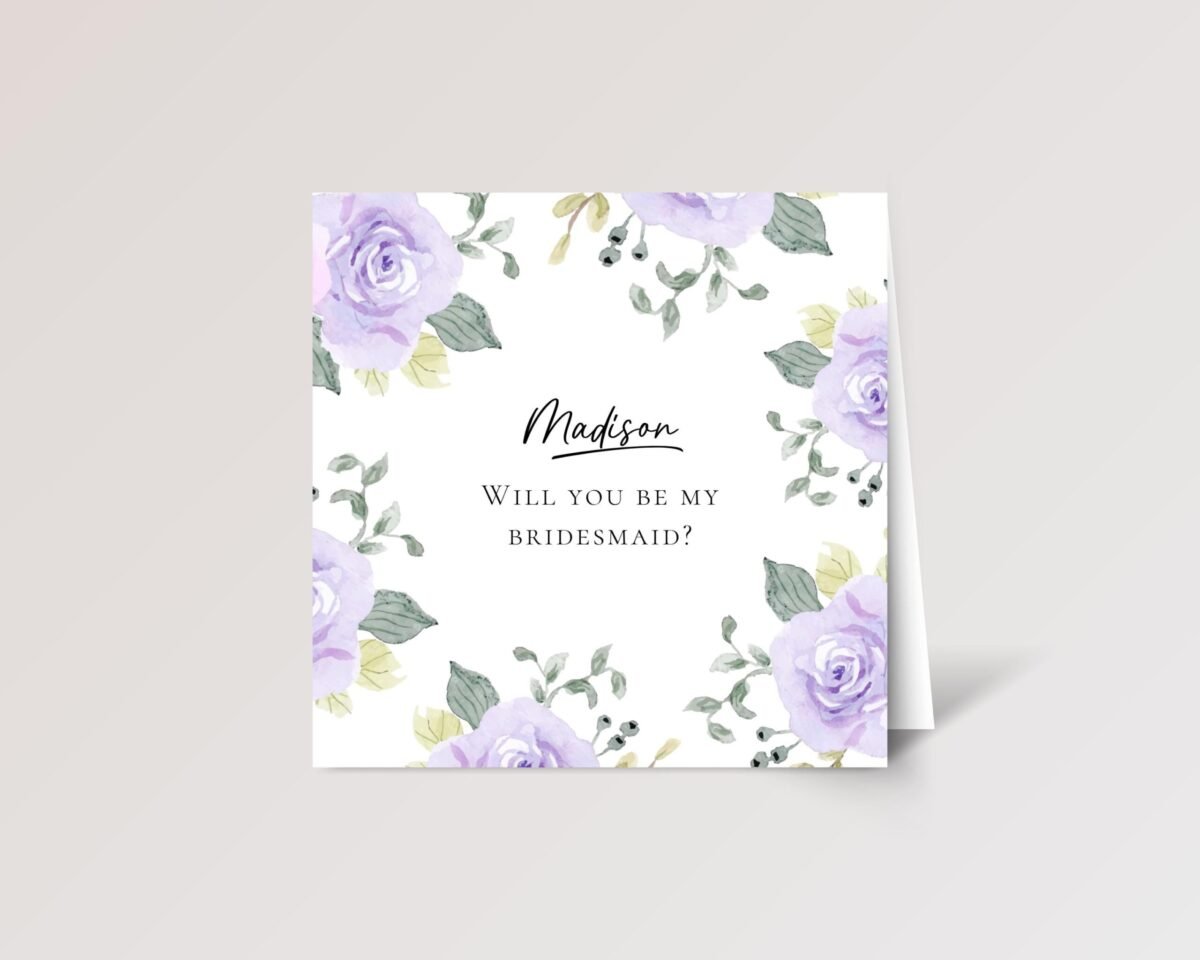Custom Wedding Card for Bridesmaid/Maid of Honor with Purple Roses