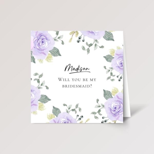 Custom Wedding Card for Bridesmaid/Maid of Honor with Purple Roses