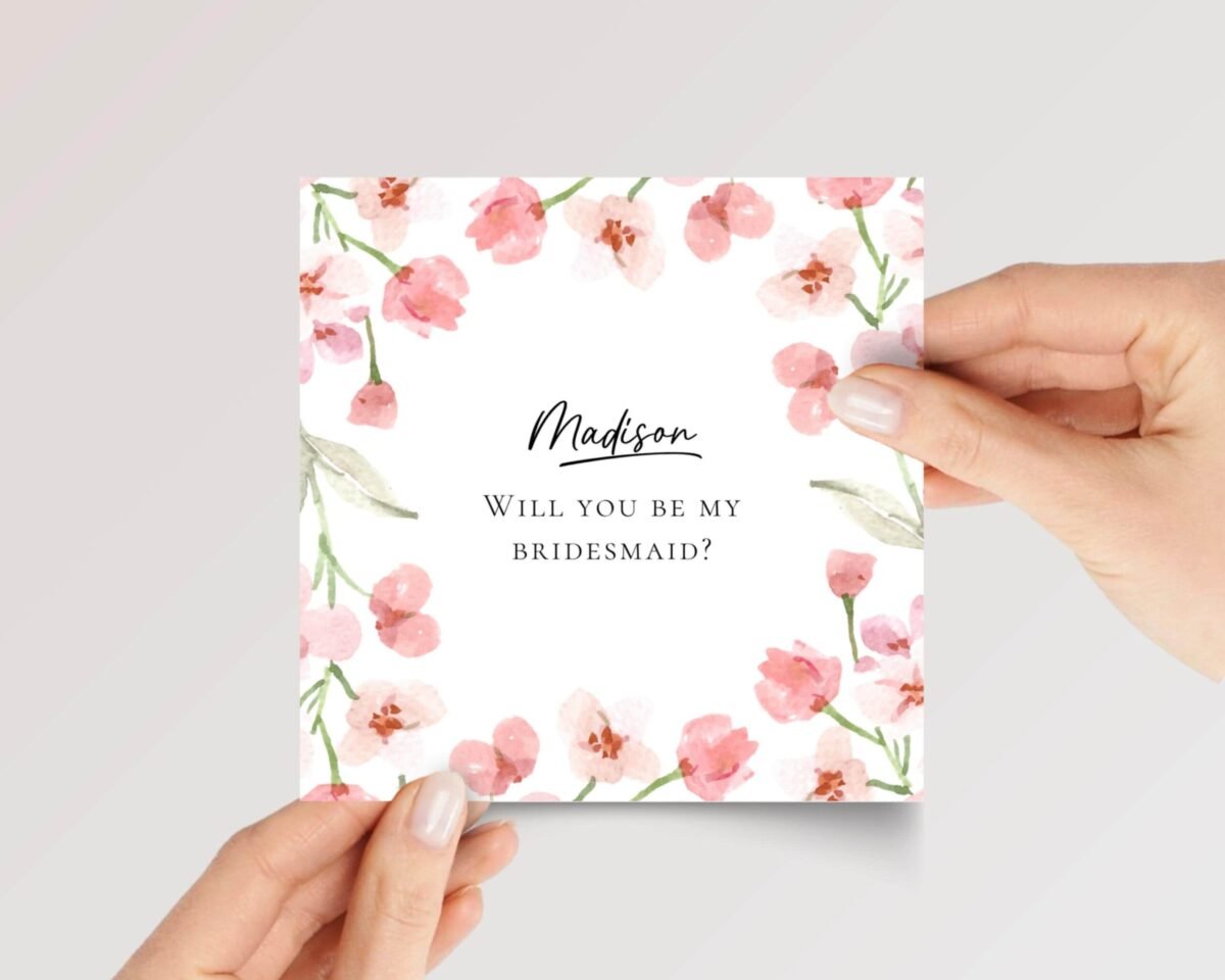 Custom Wedding Card for Bridesmaid/Maid of Honor with Pink Flowers