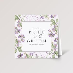 Wedding Card for Bride and Groom with Purple Flowers