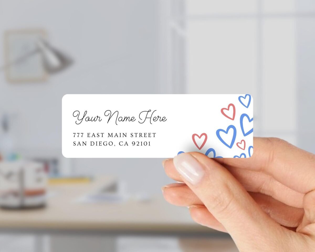 Return Address Labels with Red & Blue Hearts for 4th of July