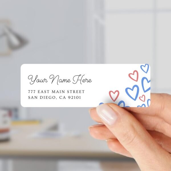 Return Address Labels with Red & Blue Hearts for 4th of July