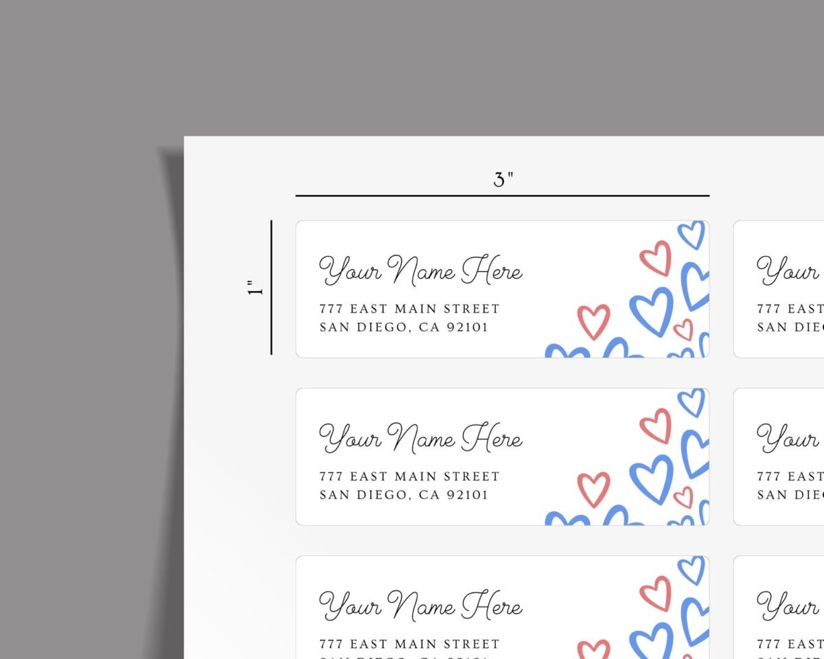 Return Address Labels with Red & Blue Hearts for 4th of July