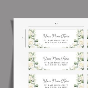 Return Address Labels with White Roses for Weddings and Invitations