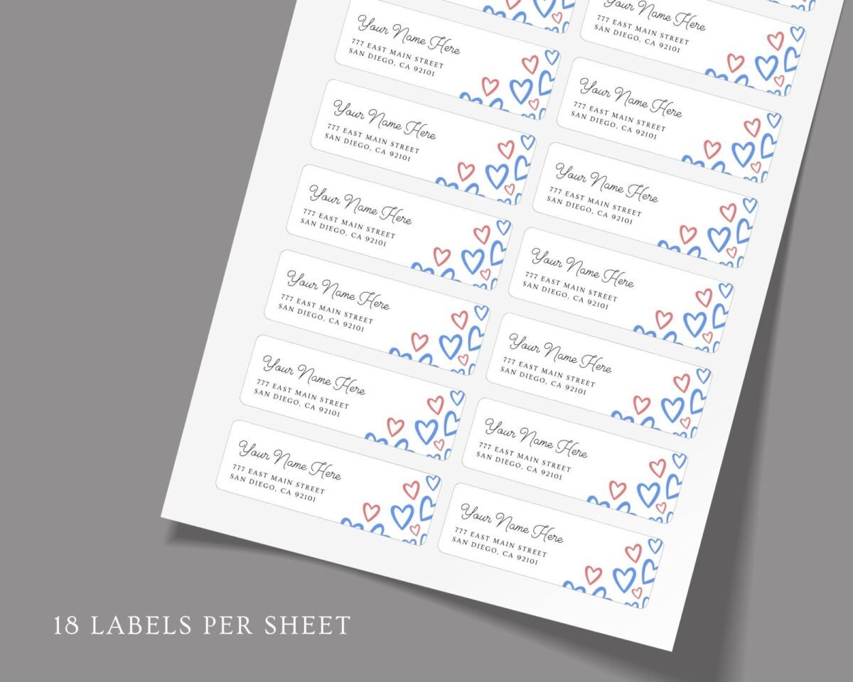 Return Address Labels with Red & Blue Hearts for 4th of July