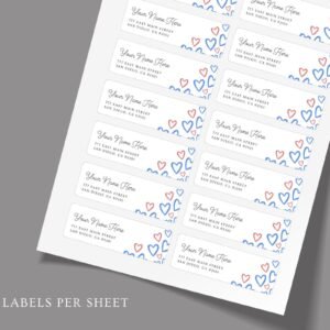 Return Address Labels with Red & Blue Hearts for 4th of July