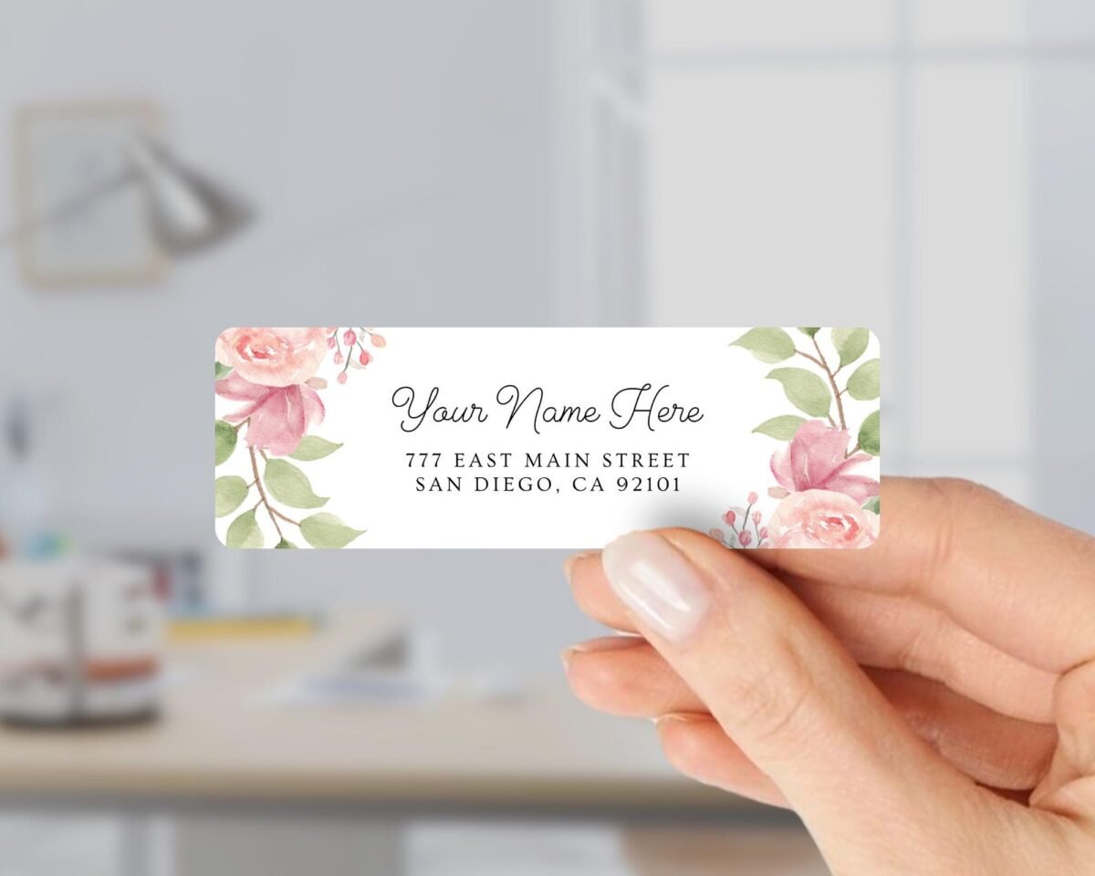 Return Address Labels with Pink Flowers for Weddings and Invitations