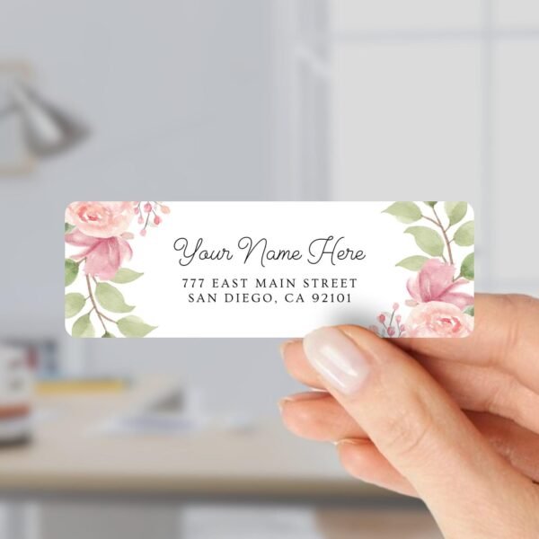 Return Address Labels with Pink Flowers for Weddings and Invitations