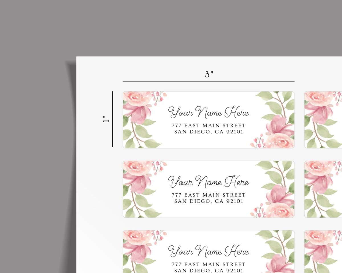 Return Address Labels with Pink Flowers for Weddings and Invitations