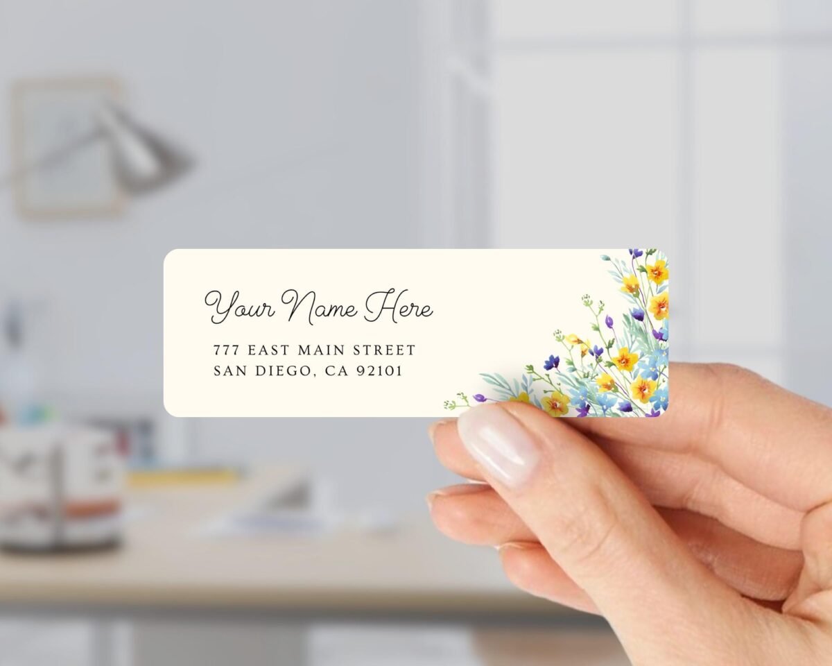 Return Address Labels with Yellow and Blue Wild Flowers