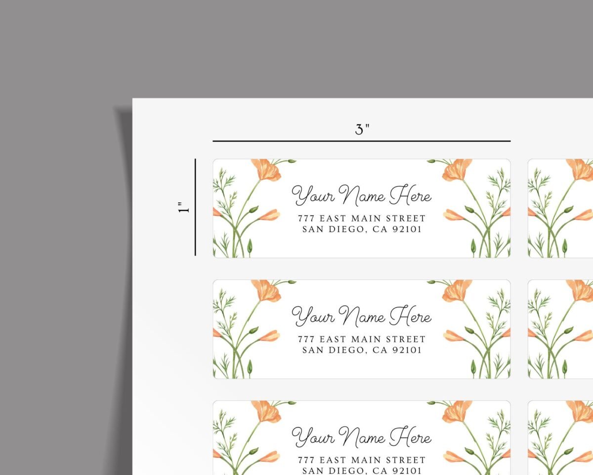 Return Address Labels with Orange Flowers for Weddings and Invitations
