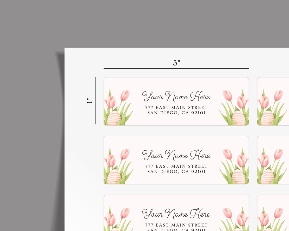 Return Address Labels with Pink Tulips and Easter Eggs