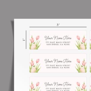 Return Address Labels with Pink Tulips and Easter Eggs