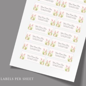Return Address Labels with Pink Tulips and Easter Eggs