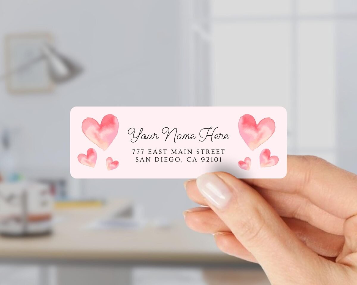 Return Address Labels with Pink Hearts for Valentine's Day