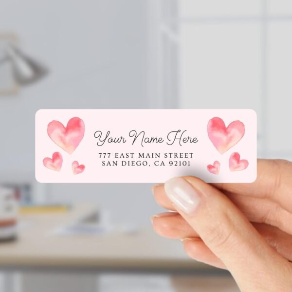 Return Address Labels with Pink Hearts for Valentine's Day