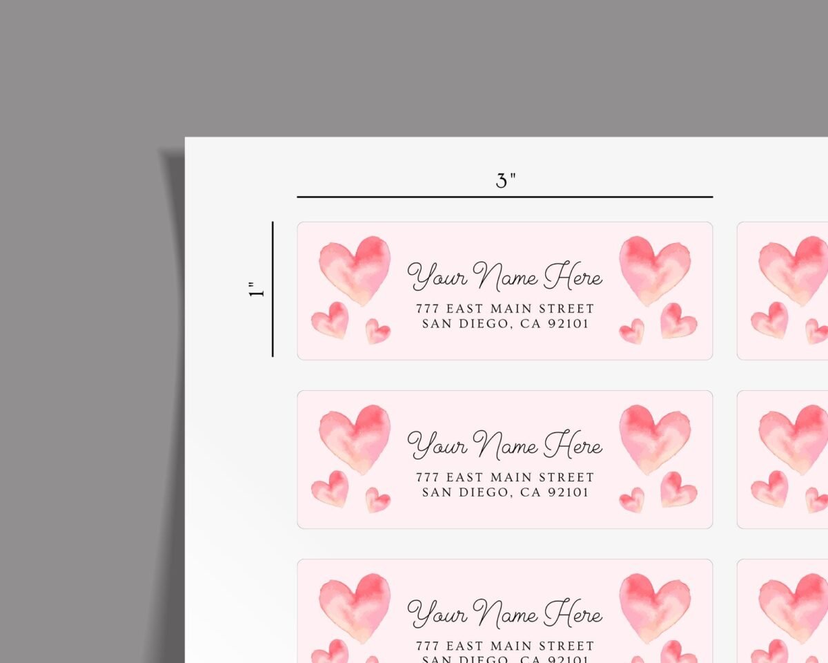 Return Address Labels with Pink Hearts for Valentine's Day