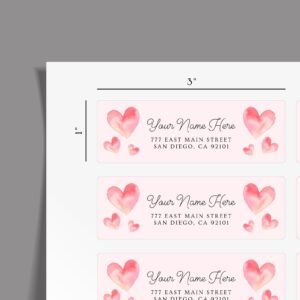Return Address Labels with Pink Hearts for Valentine's Day