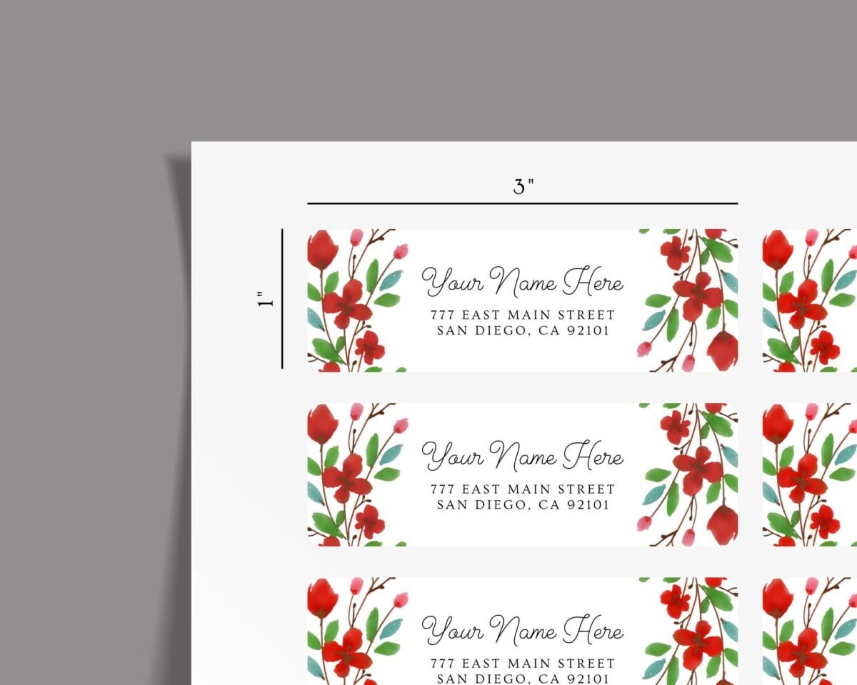 Return Address Labels with Red and Green Flowers for Christmas