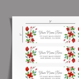 Return Address Labels with Red and Green Flowers for Christmas