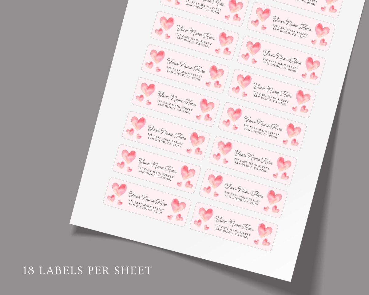 Return Address Labels with Pink Hearts for Valentine's Day