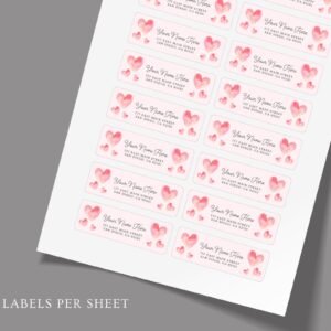 Return Address Labels with Pink Hearts for Valentine's Day