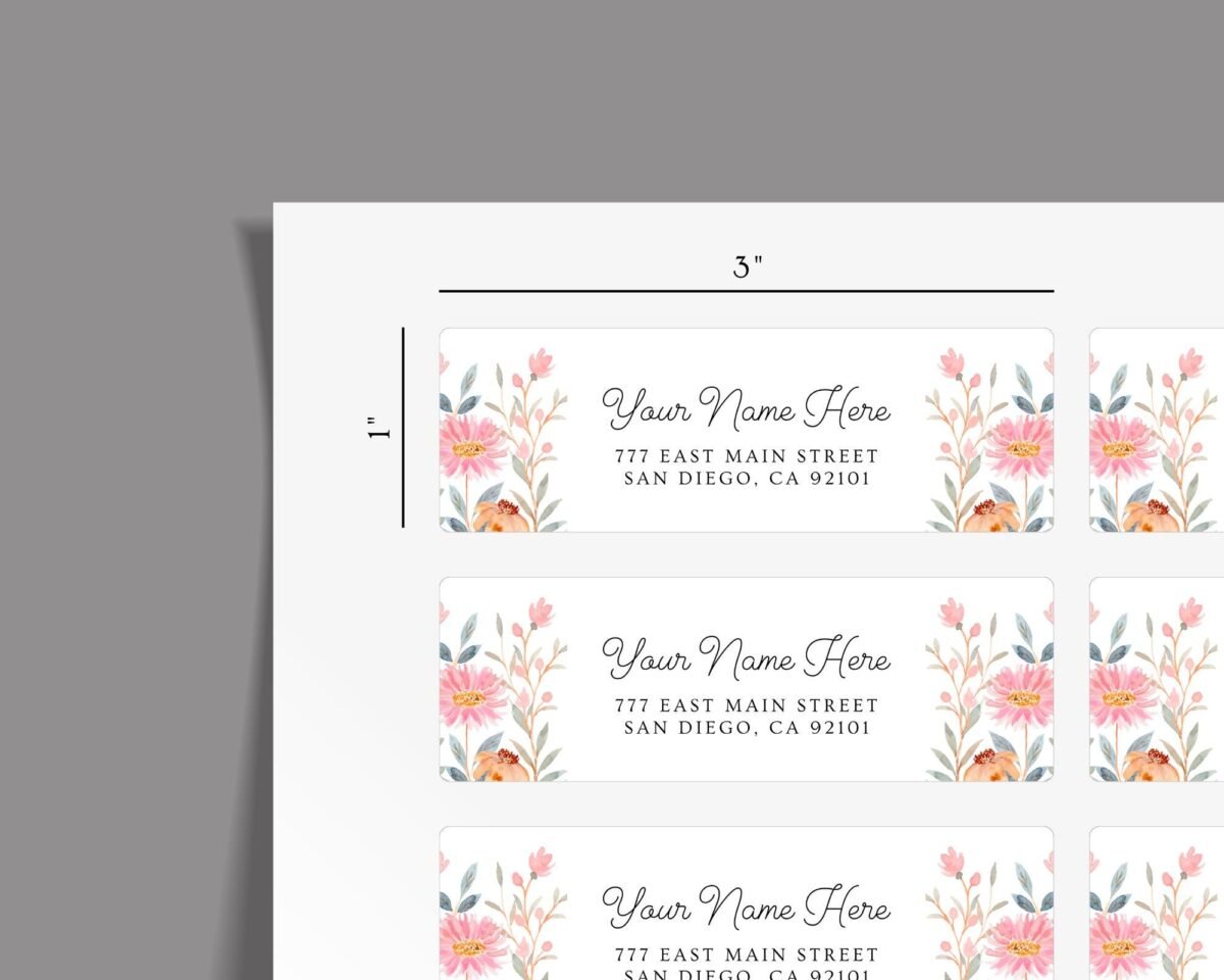 Return Address Labels with Pink Flowers