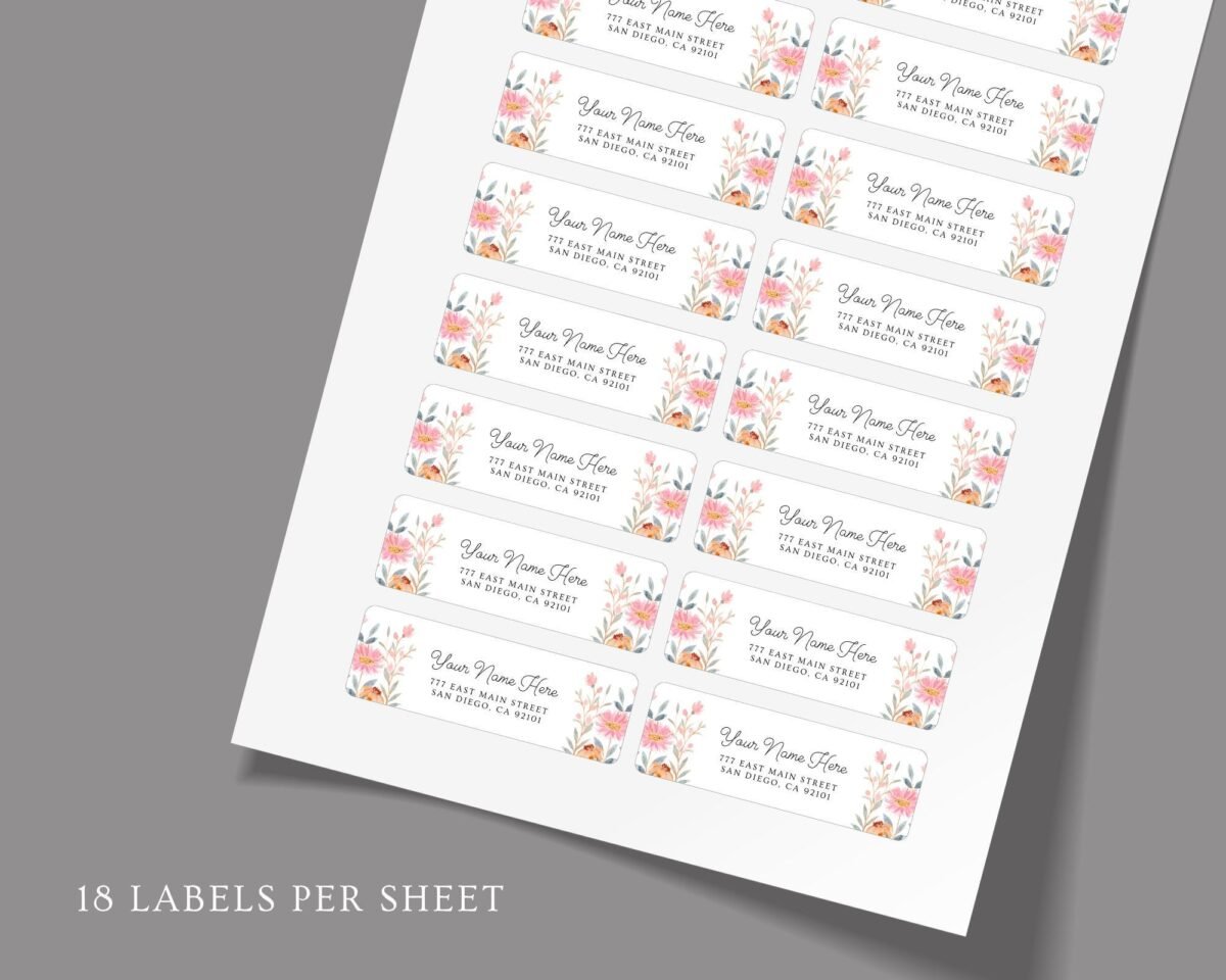 Return Address Labels with Pink Flowers