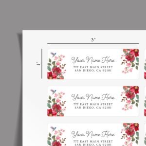 Return Address Labels with Rust Red Flowers and Hummingbird