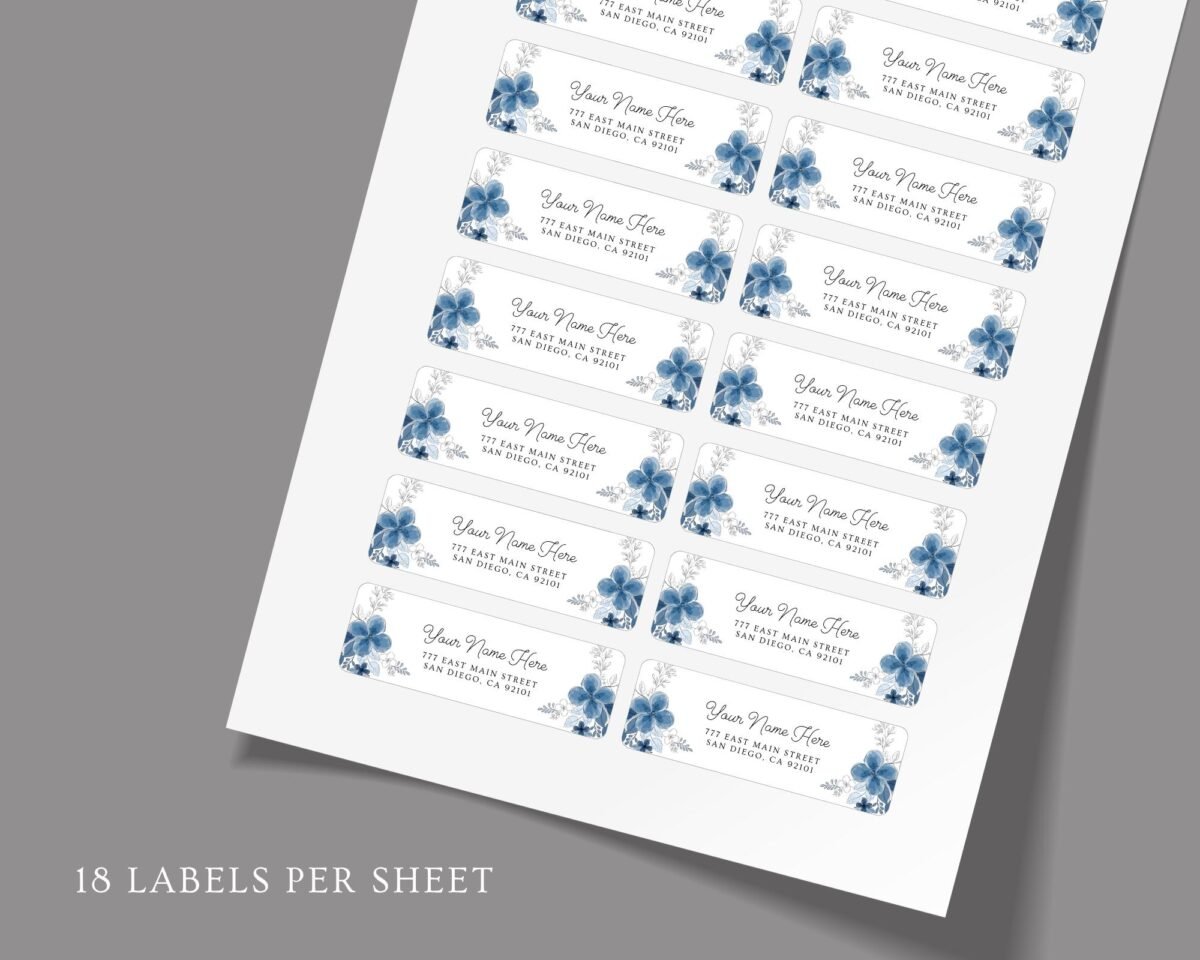 Return Address Labels with Blue Flowers for Weddings and Invitations