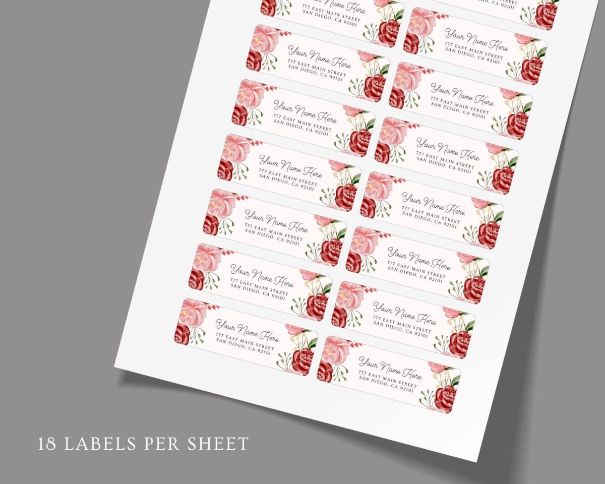 Return Address Labels with Pink Roses for Weddings and Invitations