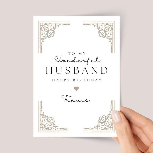 Personalized Birthday Card for Husband with Gold Accents