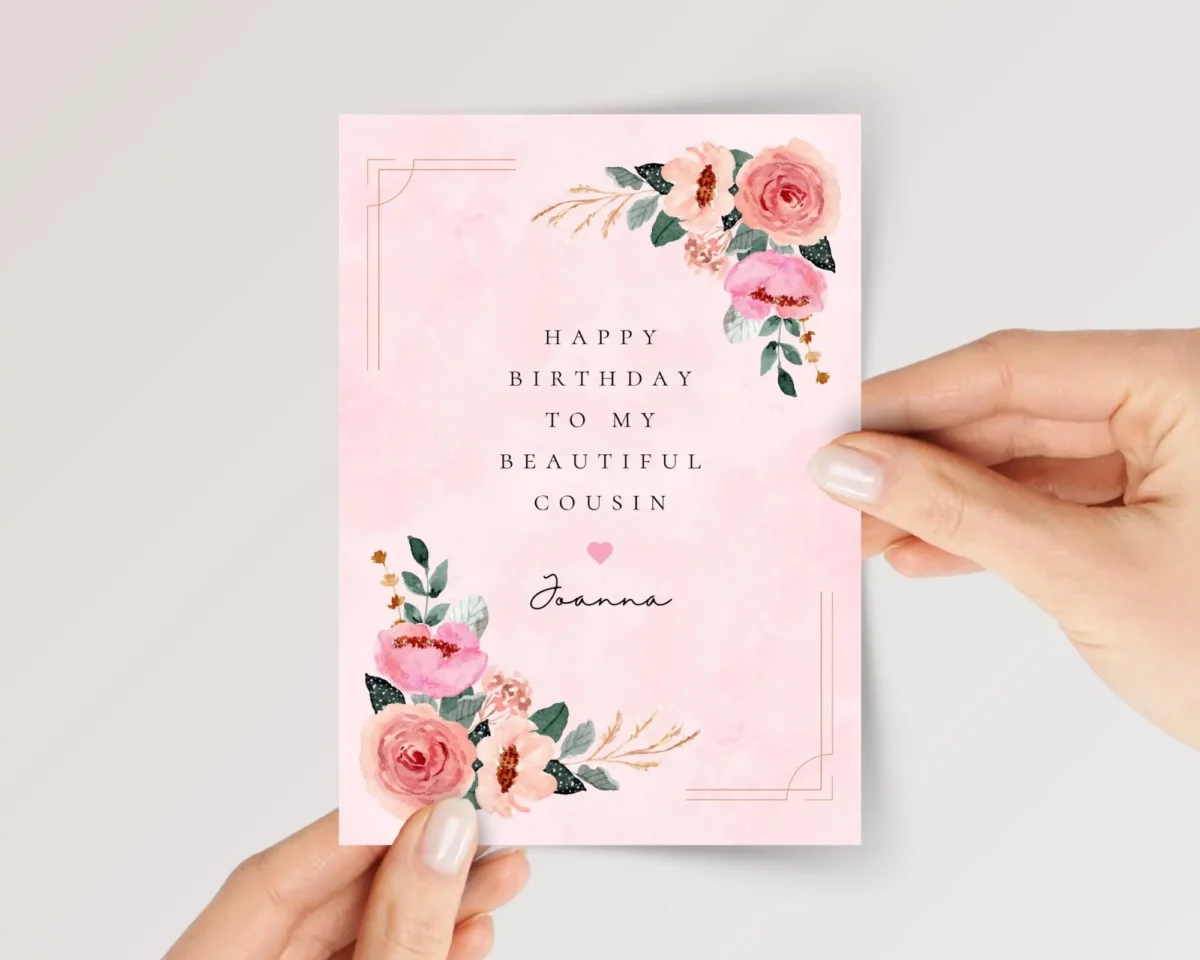 Personalized Birthday Card for Cousin with Pink Flowers