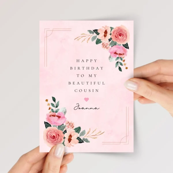 Personalized Birthday Card for Cousin with Pink Flowers