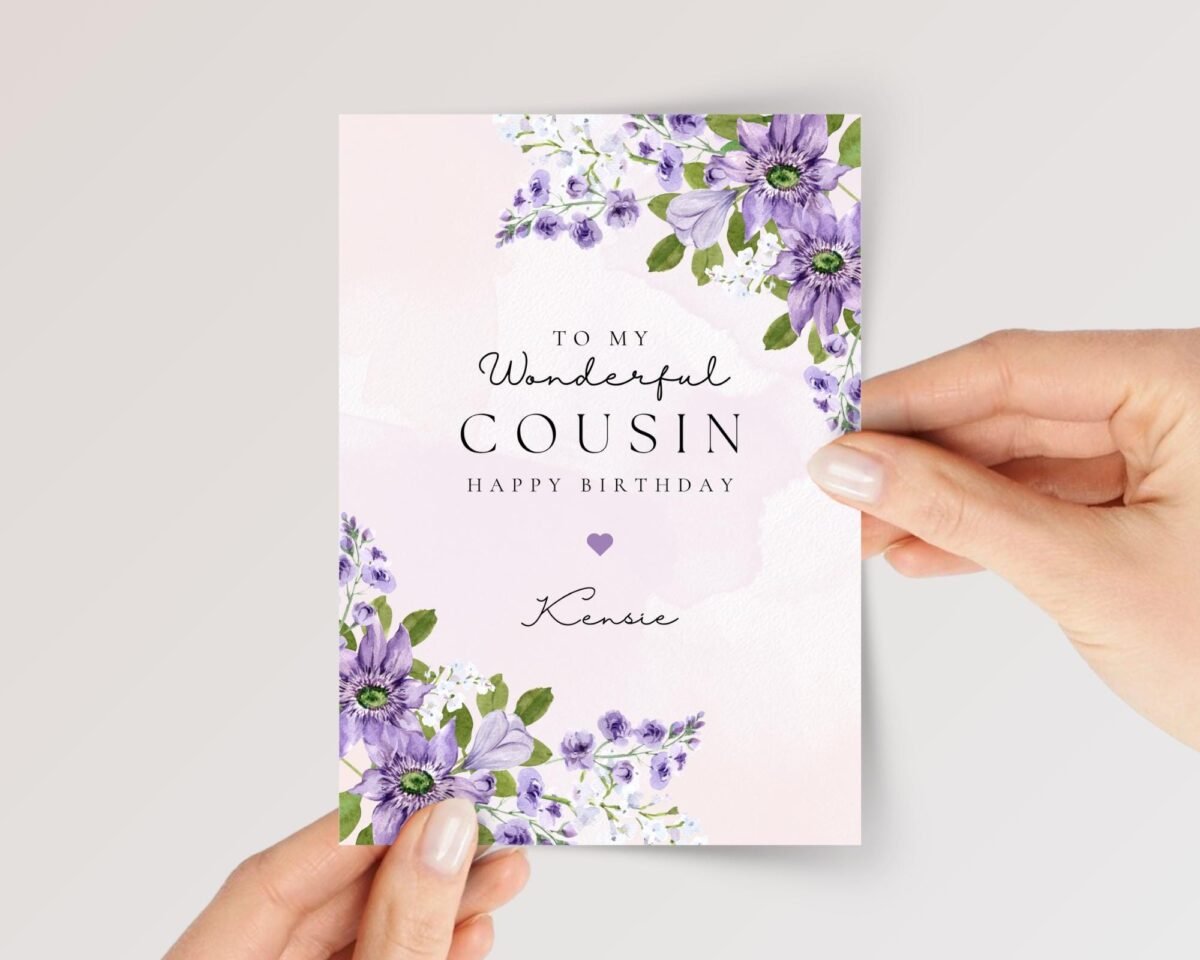 Birthday Card for Cousin with Purple Flowers