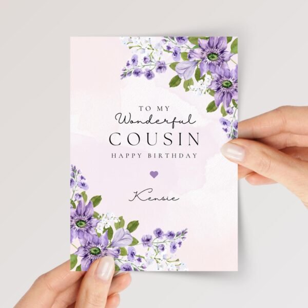 Birthday Card for Cousin with Purple Flowers