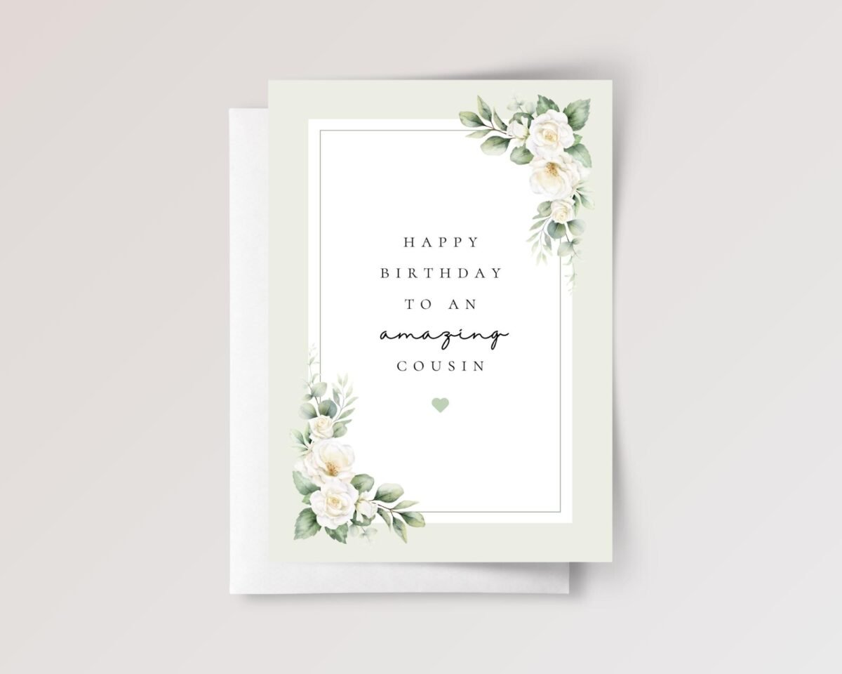 Floral Birthday Card for Cousin with White Roses Floral Birthday Card for Cousin with White Roses