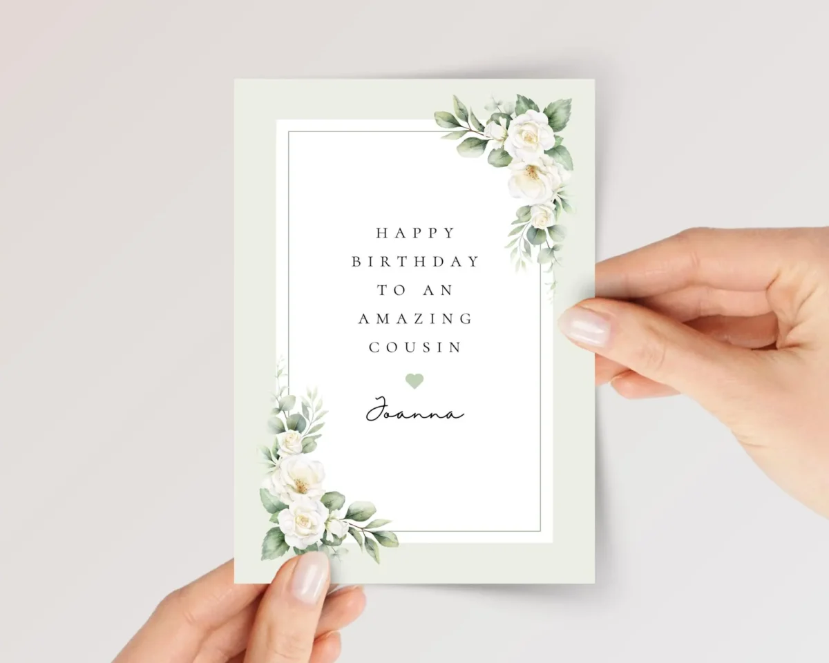 Floral Birthday Card for Cousin with White Roses