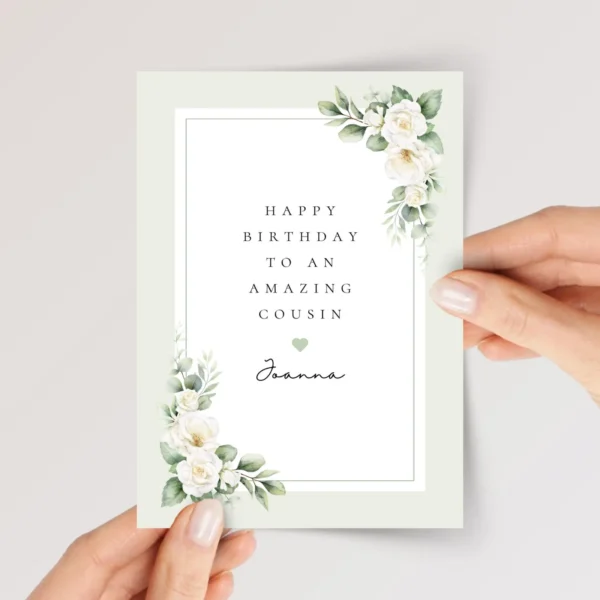 Floral Birthday Card for Cousin with White Roses
