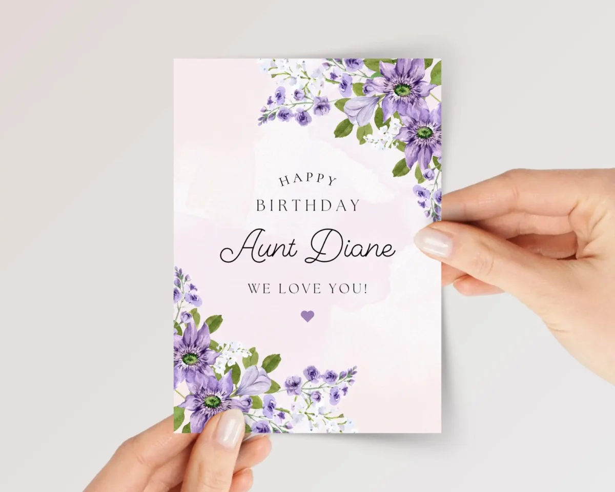 Personalized Birthday Card for Aunt with Purple Florals