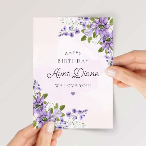 Personalized Birthday Card for Aunt with Purple Florals