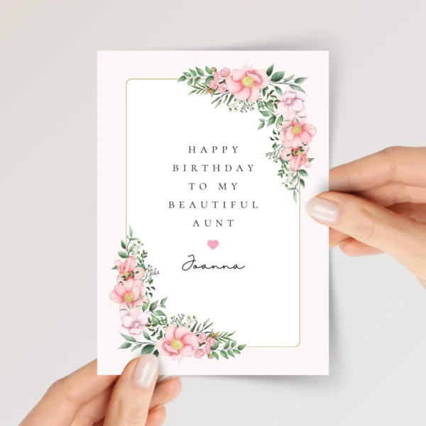 Custom Birthday Card for Aunt with Pink Flowers