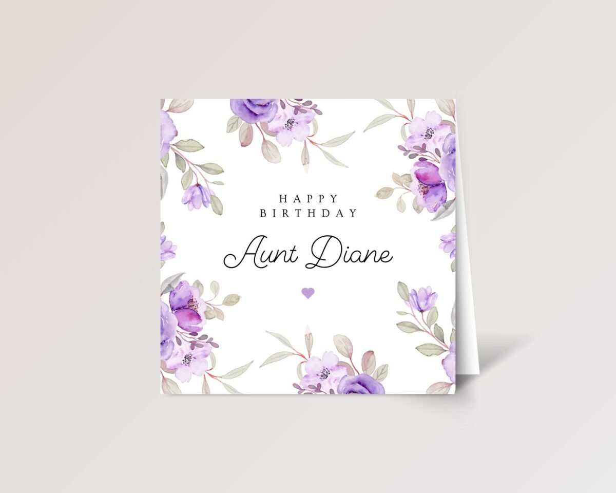 Personalized Birthday Card for Aunt with Purple Roses