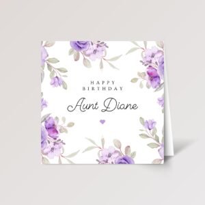 Personalized Birthday Card for Aunt with Purple Roses