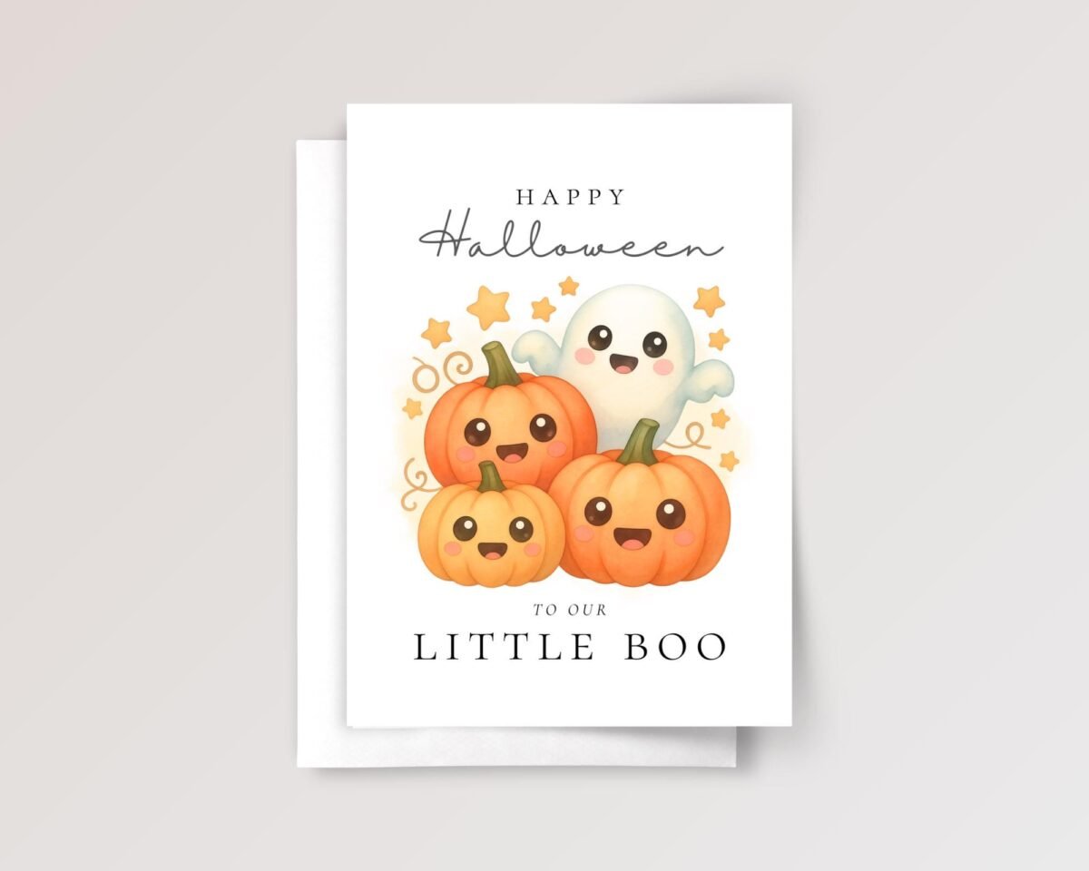 Halloween Card for Daughter or Grandson With Ghost and Pumpkins | Little Boo