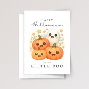 Halloween Card for Daughter or Grandson With Ghost and Pumpkins | Little Boo