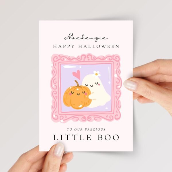 Personalized Pink Halloween Card for Daughter or Grandchild | Little Boo - Image 1 Personalized Pink Halloween Card for Daughter or Grandchild | Little Boo
