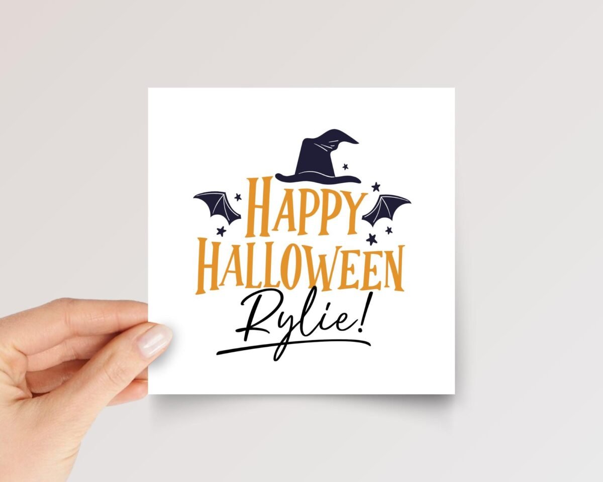 Personalized Halloween Card for Daughter with Witch Hat and Bat Wings